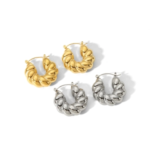 Boucles d'oreilles créoles torsadées vintage en acier inoxydable plaqué or 18 carats