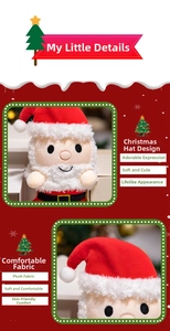 Detail view of plush Santa Claus doll featuring soft fabric and classic red velvet hat