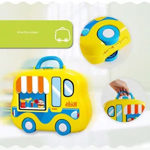 Valise jouet bus jaune pour jeux de cuisine avec roues et poignée de transport