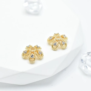 14k gold plated four-leaf clover flower spacers with rhinestones for jewelry making
