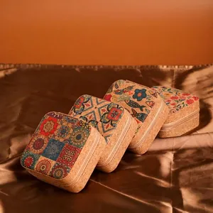 Portable cork jewelry box set with vintage mandala and floral patterns for rings and necklaces
