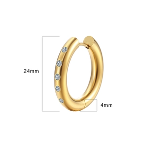 24mm gold plated stainless steel hoop earrings with crystals shown on white background