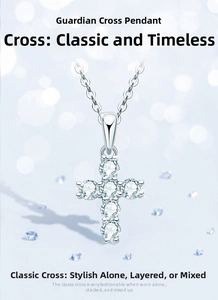 Macro detail of Moissanite cross pendant in S925 sterling silver with shimmering round cut stones