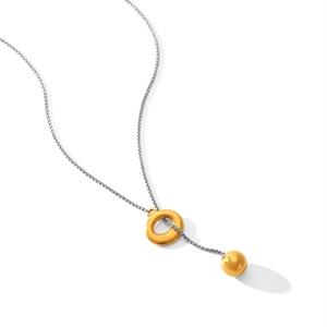 Two-tone stainless steel geometric necklace with gold hollow ring and solid ball pendant