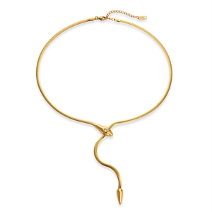 Elegant 18K gold plated snake head necklace with white zircon eyes and Y-shaped drop chain