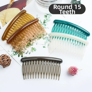 Detailed view of five-piece 15-tooth resin hair side combs in various assorted colors
