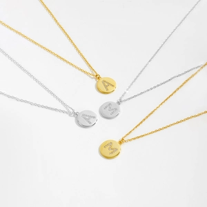 S925 sterling silver alphabet disc necklace with colorful zircon letters A and M