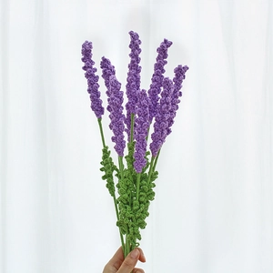 Bouquet de lavande au crochet fait main violet avec sept tiges pour déco intérieure