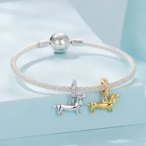 S925 sterling silver dachshund puppy charm bracelet with engraved Family pendant