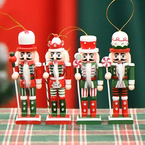 Wooden Nutcracker Soldier Hanging Ornaments Hand Painted Candy Theme Christmas Tree Decorations Festive Home Decor