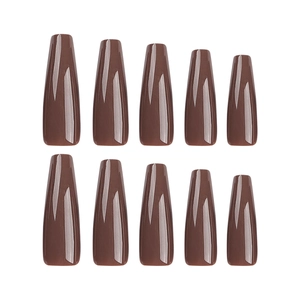 Glossy chocolate brown extra long ballerina press-on nails set in 10-piece display