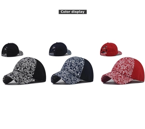 Detail of paisley baseball caps showing the criss-cross elastic ponytail hole design