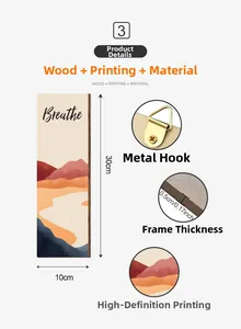 Detail view of rustic wooden wall art with metal hooks and high-definition printing texture