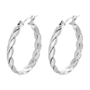 Boucles d'oreilles créoles torsadées en acier inoxydable poli argenté pour femme