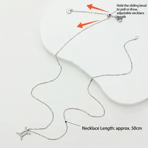 Adjustable 50cm silver titanium steel Gemini necklace with shimmering cubic zirconia