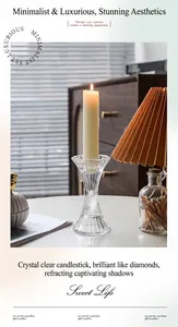 Close-up of ribbed glass candle holder with vertical texture and elegant waisted design