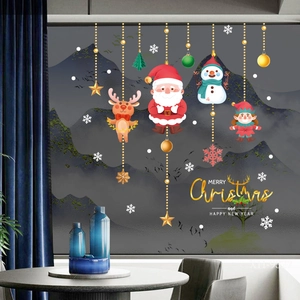 Merry Christmas self-adhesive window stickers featuring Santa Claus and reindeer decor