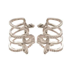 Sparkling zircon butterfly multi-layer silver ear cuffs with shiny metal finish