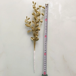 Christmas gold glitter berry stem decor, 40cm DIY floral branch for holiday home decoration
