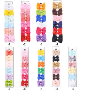 Set of colorful grosgrain ribbon bow hair clips for girls in 9 assorted color palettes