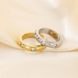 Elegant 18K gold and silver stainless steel rings with round cubic zirconia stones