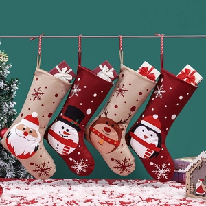 Weihnachtsstrumpf Stoff Bedruckt Weihnachtsmann Schneemann Rentier Pinguin Muster Feiertag Dekoration Hängende Geschenktüte