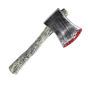 Realistic Halloween toy axe with blood stains and wood grain handle for cosplay