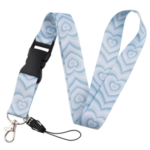 Light blue lanyard with white heart wave patterns featuring plastic buckle and lobster clasp