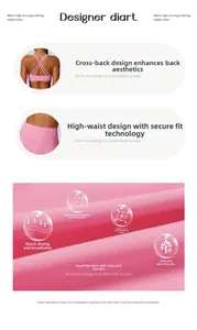 Detail of pink yoga set showing criss-cross back sports bra and high-waisted leggings
