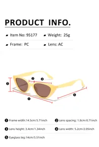 Detailed dimension chart showing frame width and lens height for cat eye sunglasses