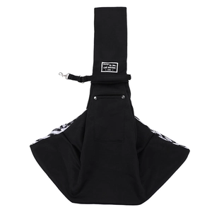 Portable black pet crossbody sling bag with checkered lining for cats and small dogs