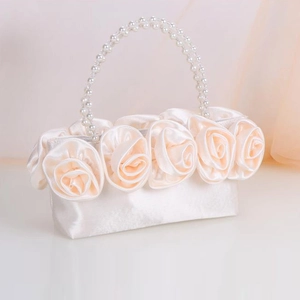 Borsa Da Sera In Satin Con Rose Fatte A Mano E Manico Di Künstliche Perle Per Matrimoni Feste Donne Eleganti