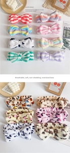 Detail of soft coral fleece headbands with leopard print and polka dot bow designs