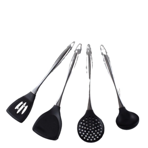 4-piece stainless steel and silicone kitchen utensil set with heat-resistant hollow handles