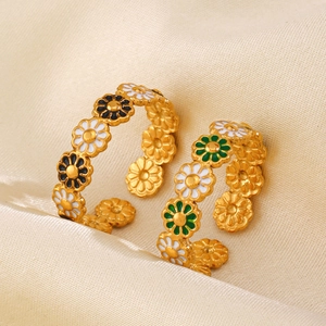 Gänseblümchen Blume Ring Edelstahl 18K Vergoldet Emaille Verstellbar Französisch Retro Schmuck Für Frauen