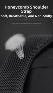 Macro detail of honeycomb shoulder strap with breathable mesh for shock absorption