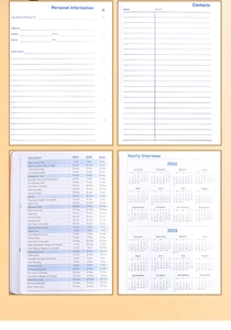 Detail of 18-month academic planner showing personal info and yearly overview pages