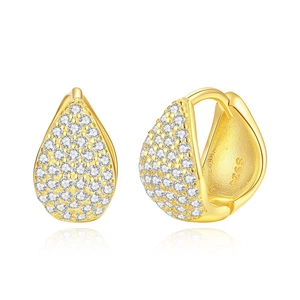 Elegant gold plated S925 silver hoop earrings with shimmering micro-pave white zircons