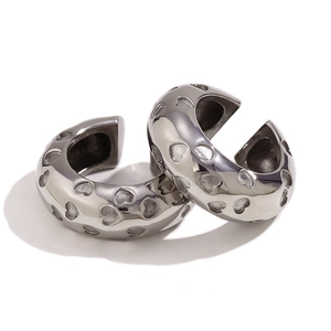 Polished silver heart hollow wide band clip-on earrings in a minimalist geometry style