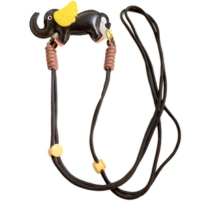 Universal crossbody black leather elephant phone lanyard with adjustable brown braided strap