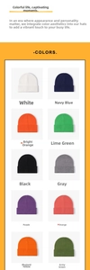 Grid display of thick double-layered knit beanies in ten various vibrant colors