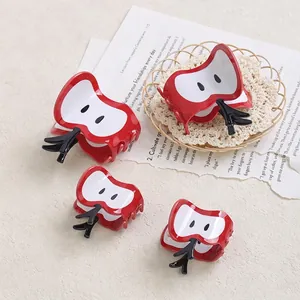 Cute Red Apple Fruit Hair Claw Clip PVC Plastic Sweet Summer Bun Hairstyle Hair Accessories For Women Girls