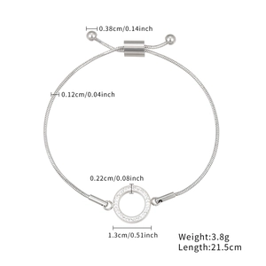 Silver snake chain bracelet with sparkling round charm and adjustable sliding buckle