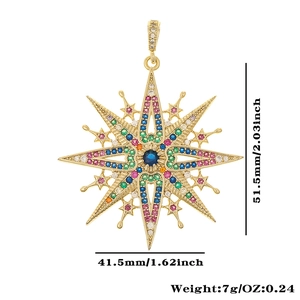 Detailed view of a gold star pendant with multi-colored stones and measurement markings