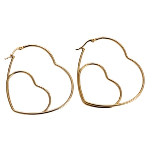 Minimalist double layer interlocking heart dangle earrings in a polished golden finish