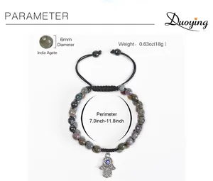 Guide des tailles pour bracelet en agate d'Inde avec perles de 6 mm et longueur réglable