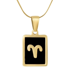 Minimalist 18K gold stainless steel Aries zodiac necklace with black rectangular pendant