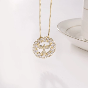 Hip hop style gold pendant necklace with a round sparkling pigeon and micro-set cubic zirconia