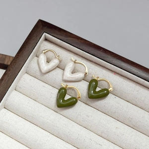 Elegant Heart Enamel Drip Glaze Ear Buckles Gold Plated Copper Heart Hoop Earrings For Women French Style Fashion Jewelry