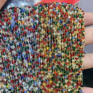 Colorful crystal beads on gold and silver stainless steel chains for DIY jewelry making